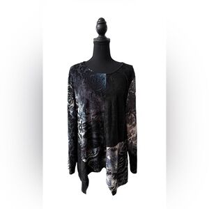 Soft Surroundings Textured Velvet Black and Gray Long Sleeve Boho Tunic Top